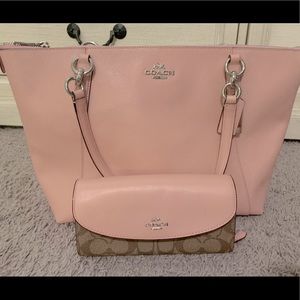 Light pink Coach purse with matching wallet